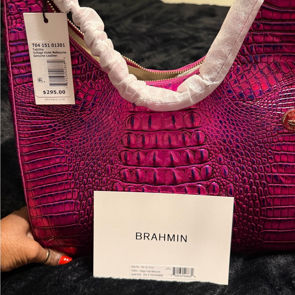 Brahmin Fuchsia Crocodile Embossed Shoulder Bag